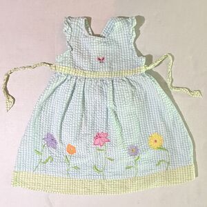 BT Kids, Y2K Gingham Floral Sleeveless Sundress, 4T Blue Green Cottagecore Dress